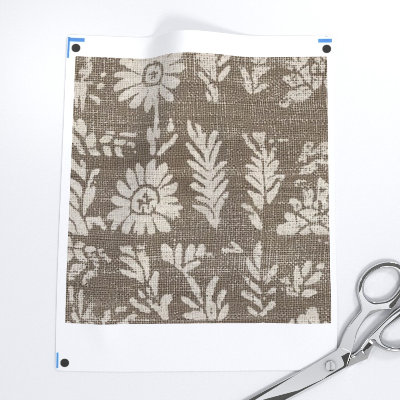 Boho Floral Neutral Brown Beige Flowers Faux Texture Botanical Rustic Block Print Farmhouse Custom Printed Fabric by Spoonflower Various Fabrics by the Yard or Fat Quarter
